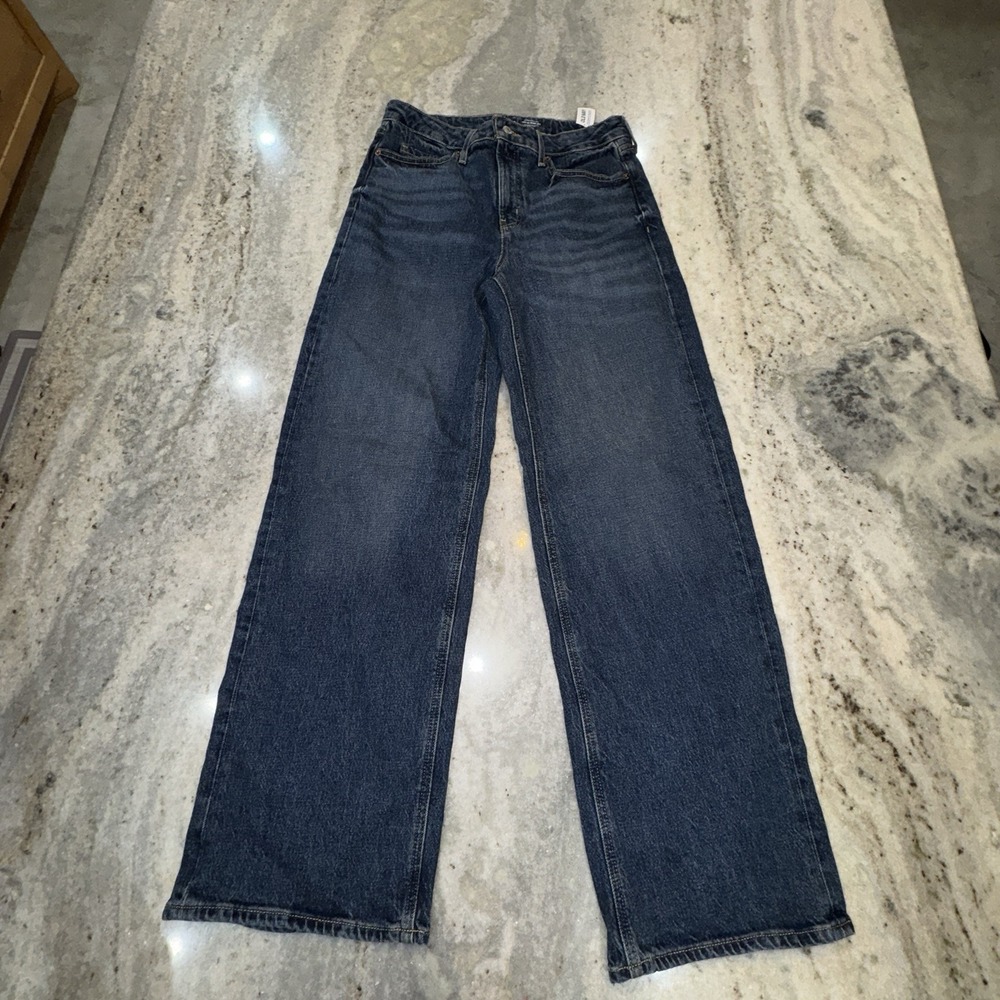 NWT Old Navy 30x31 Women's 8 Wide Leg Dark Wash Jeans High Rise